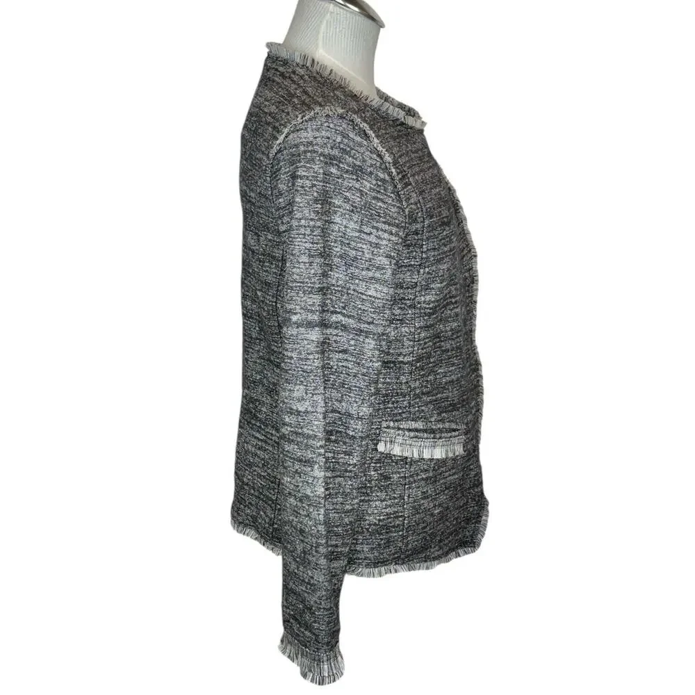 BANANA REPUBLIC Small Asymmetrical‎ Black Gray Tweed Jacket Fringe Career Casual